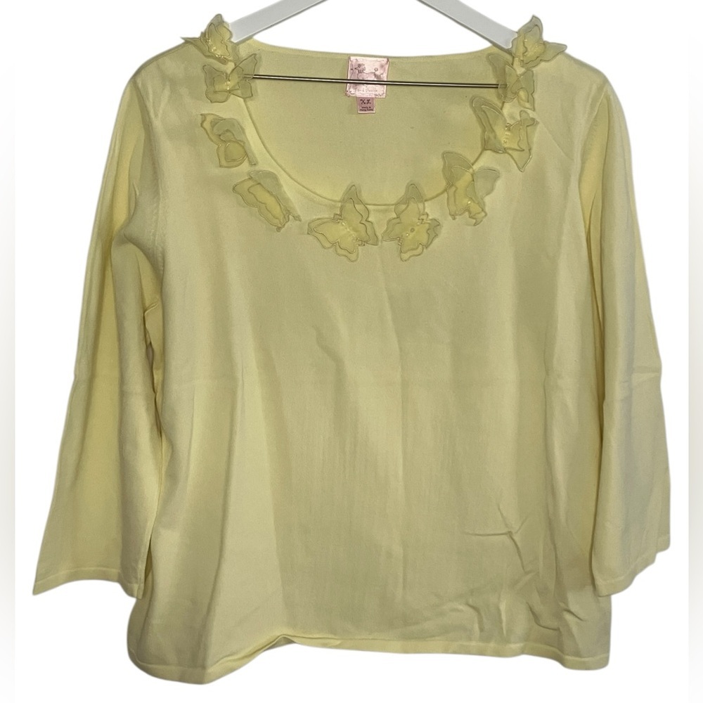 Fairy Butterfly Knit Lightweight Sweater XL Coquette Feminine Y2K Butter Yellow